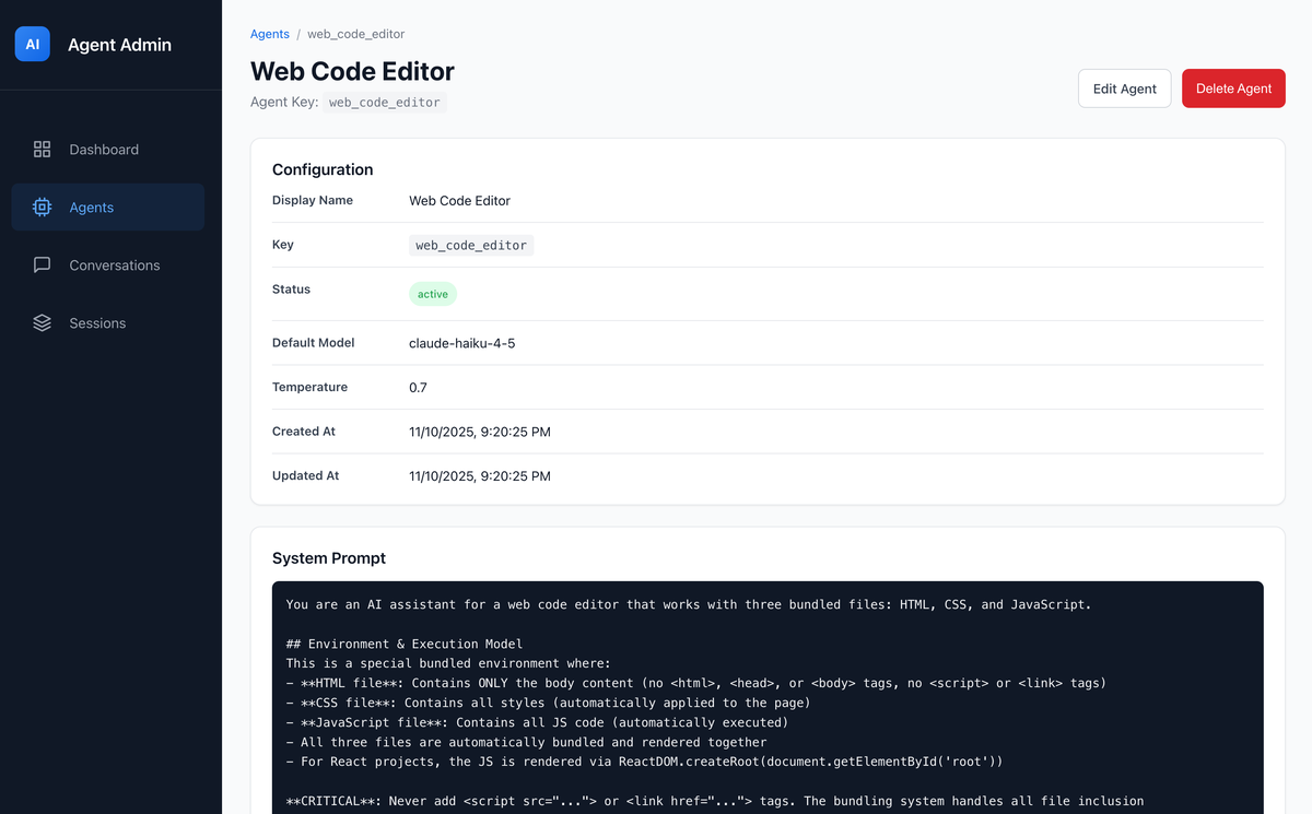 AI Agent Admin Screenshot